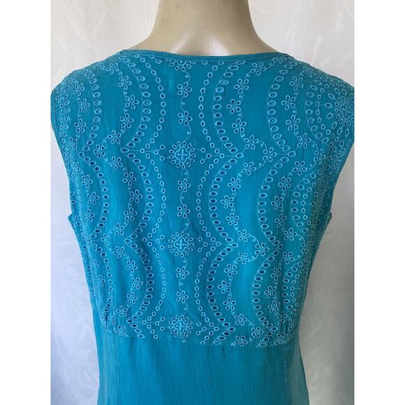 Johnny Was Midi Eyelet Embroidered Sleeveless Midi Dress Teal Aqua Turquoise XL - Picture 4 of 6